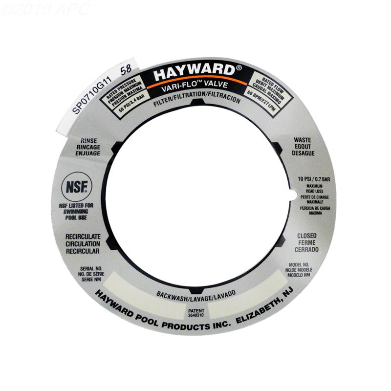 Hayward SPX0710G Valve Label Plate - Yardandpool.com